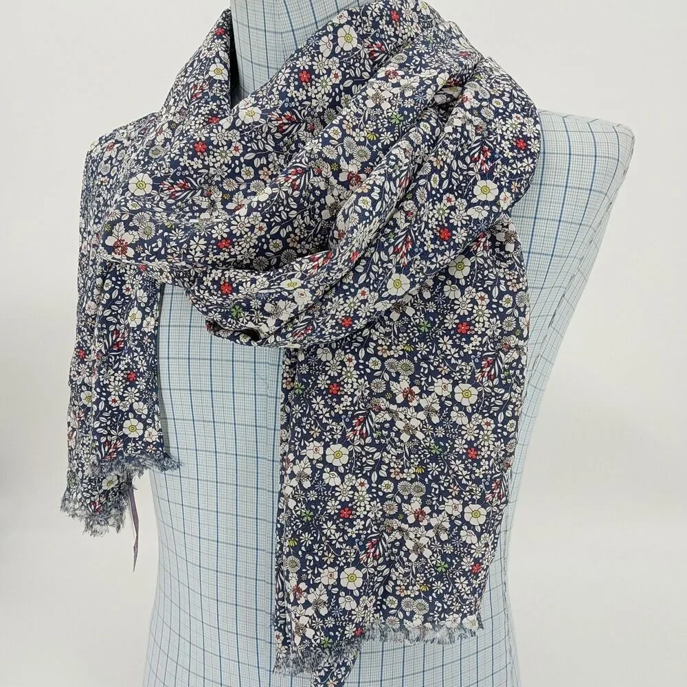 J.Crew x Liberty Art Fabrics 100% Silk Floral Fringe Scarf Wrap English Preppy